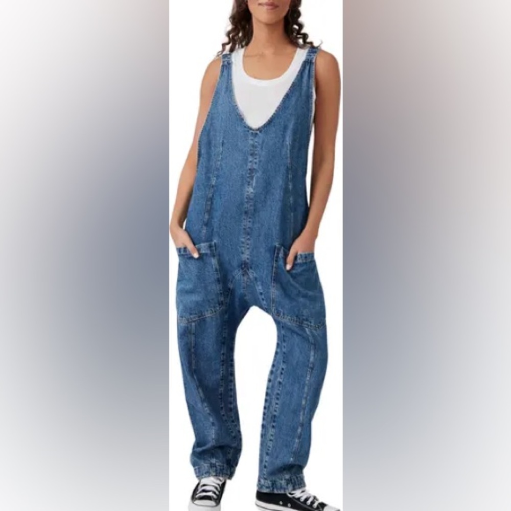 Free People High Roller Denim Overalls